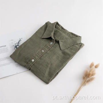 Blusa camisa de linho casual feminina de manga longa ecológica